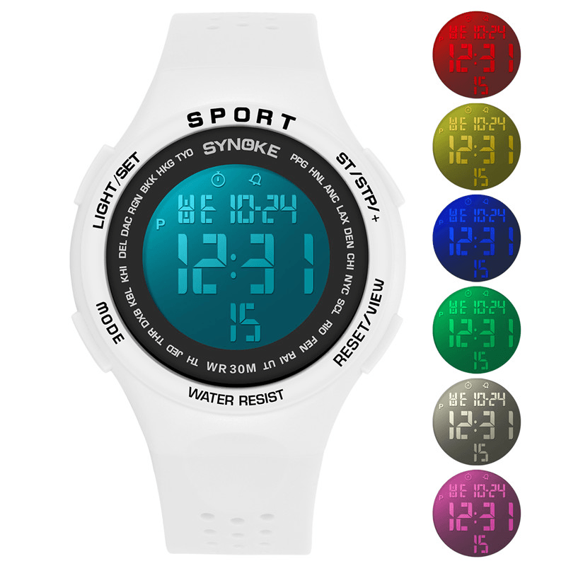 SYNOKE 9616 EL Display Silicone Strap Sport Watch 3ATM Waterproof Alarm Student Digital Watch - MRSLM