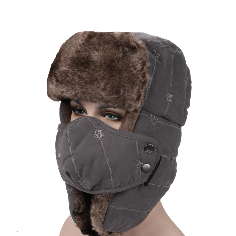 Mens Velvet Winter Russian Hats Outdoor Skiing Windproof with Masks Lei Feng Caps - MRSLM