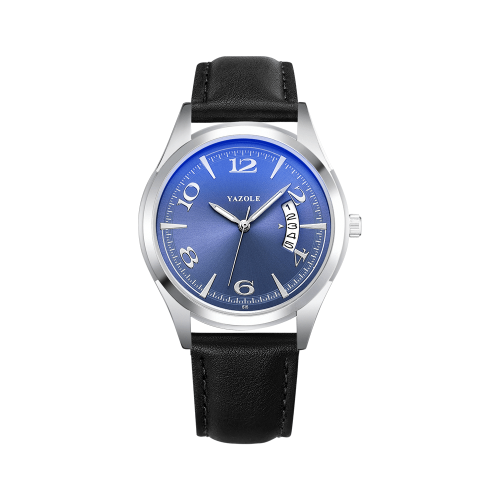 YAZOLE 515 Calendar Date Display Fashion Leather Strap Men Casual Dial Luminous Display Quartz Watch - MRSLM