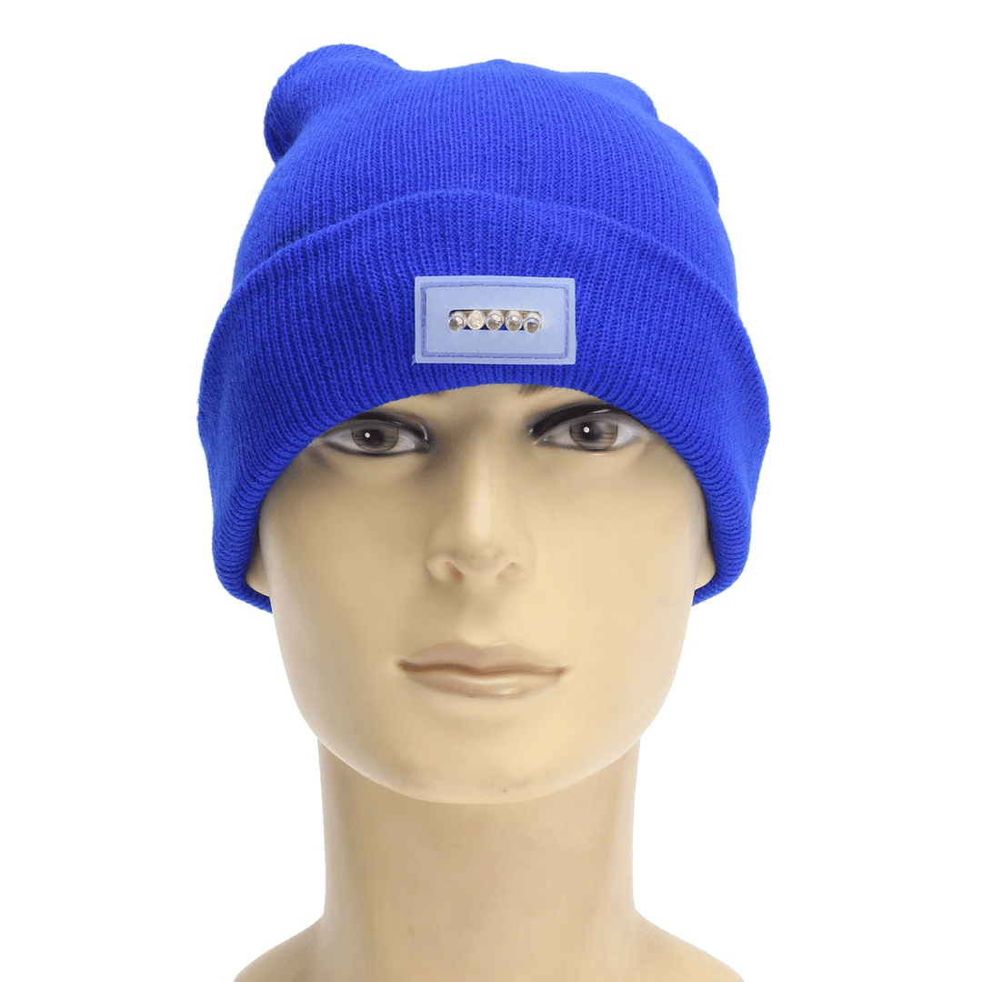 Knitted Warm Hat Multi-Purpose Ultra Bright Winter Woolly Cap with 5 LED Flashlight Cycling Running Skating - MRSLM