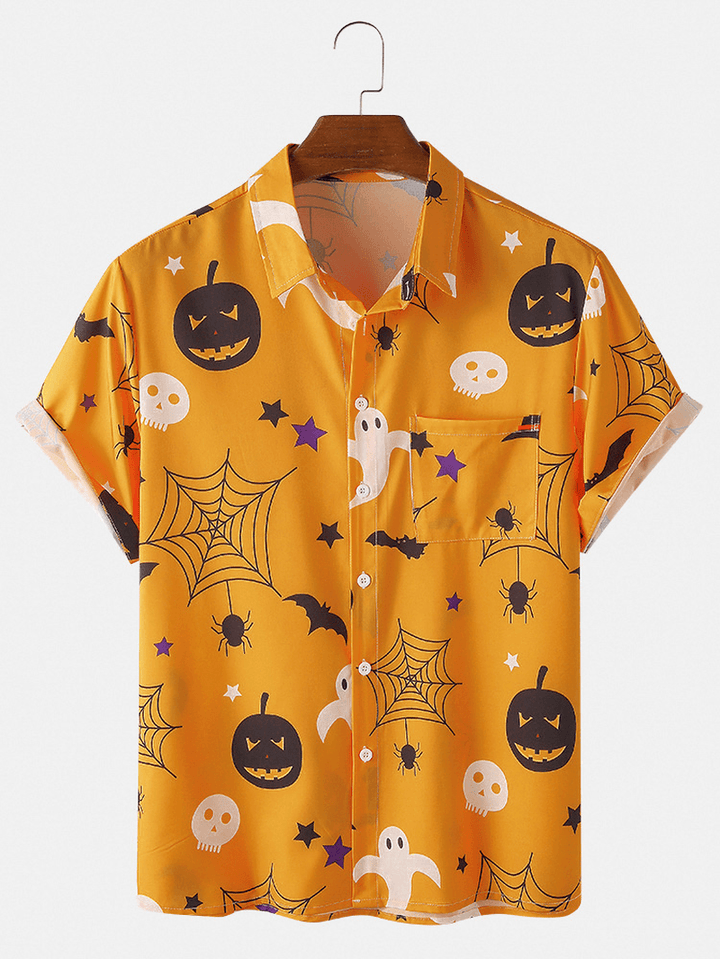 Halloween Cartoon Funny Print Short Sleeve Women Casual Shirts - MRSLM