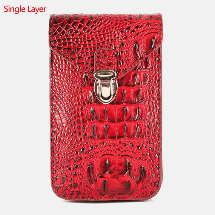 Men PU Leather Crocodile Pattern Multifunctional Casual Double Layer 6.5Inch Phone Bag Waist Bag with Hook - MRSLM