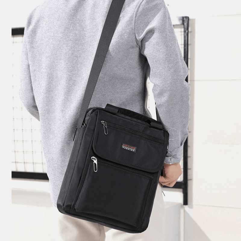 Men Nylon Casual Brief Waterproof Multi-Pocket Multi-Purpose 12 Inch Laptop Bag Handbag Shoulder Bag Crossbody Bag - MRSLM