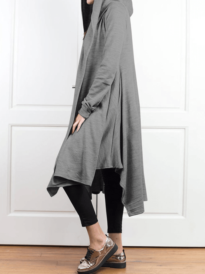 Solid Color Open Front Irregular Hem Hooded Cardigans - MRSLM