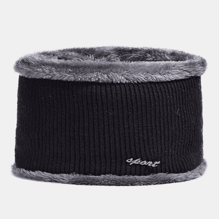 2 Pcs Men Wool Knitted Striped Letter Metal Label plus Velvet Warmth Beanie Hat Bib Scarf Set - MRSLM