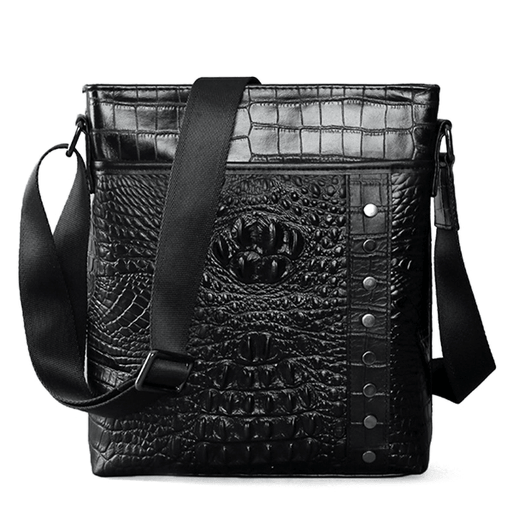 Men Genuine Leather Alligator Pattern Shoulder Bag Leisure Business Crossbody Bag Briefcase - MRSLM