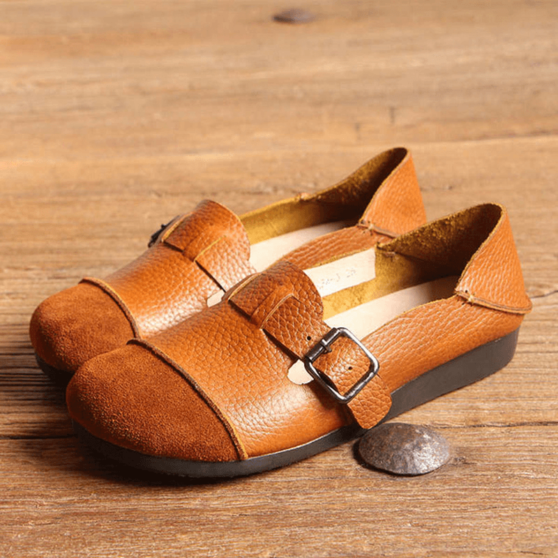 Women Casual Slip on Soft Leather Shoes Outdoor Low Top Flat Loafers - MRSLM