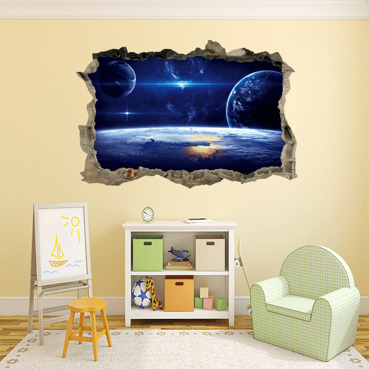 MIICO Creative 3D Universe Planet Broken Wall Removable Home Room Decorative Wall Decor Sticker - MRSLM