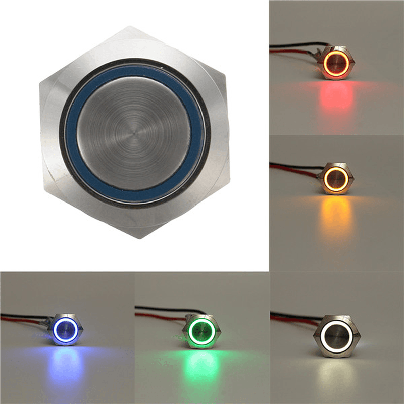 12V 5 Pin 19Mm Led Light Stainless Steel Push Button Momentary Switch Sliver - MRSLM