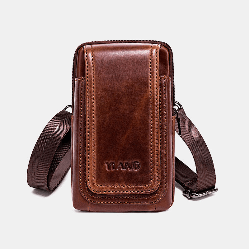 Men Genuine Leather Vintage Shoulder Bag Waist Bag Phone Bag for Business - MRSLM