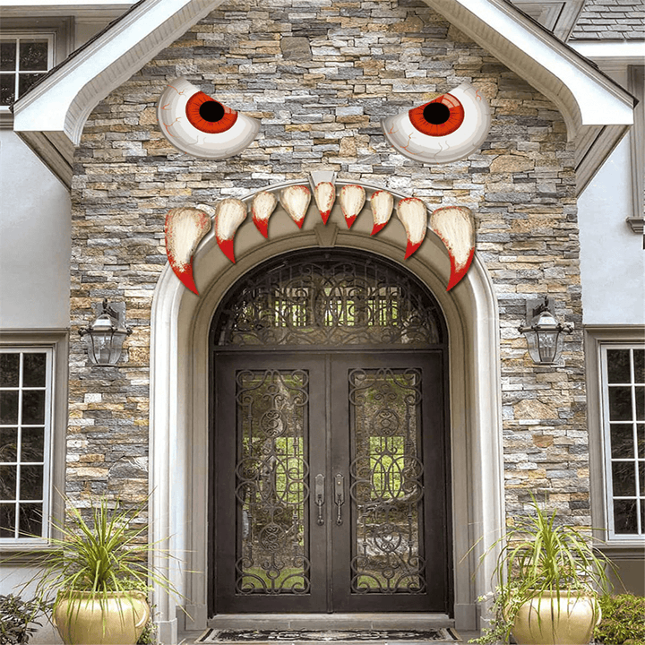 Halloween Scary Monster Face Devil with Eyes Teeth Cutouts Combination Sticker Window Gateway Door Car Sticker Decor - MRSLM