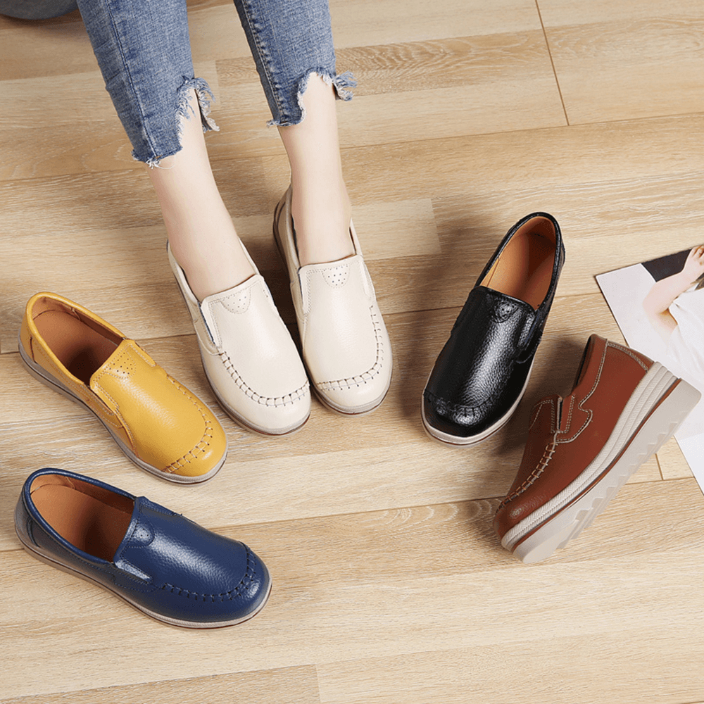 Women Stitching Platform round Toe Slip on Loafers - MRSLM