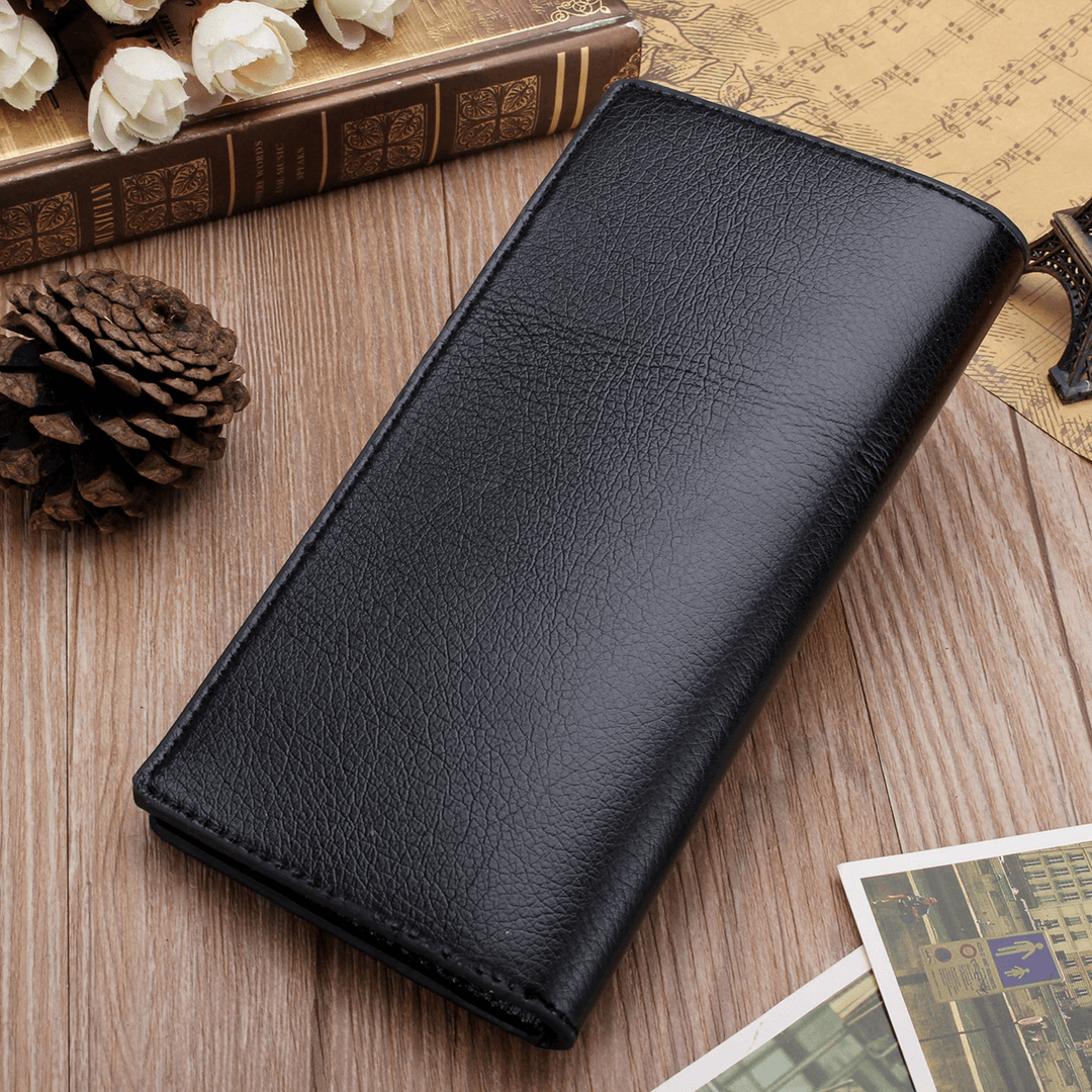 Men'S Slim Leather Long Wallet Bifold Clutch Credit Card Holder Coin Purse Bag - MRSLM