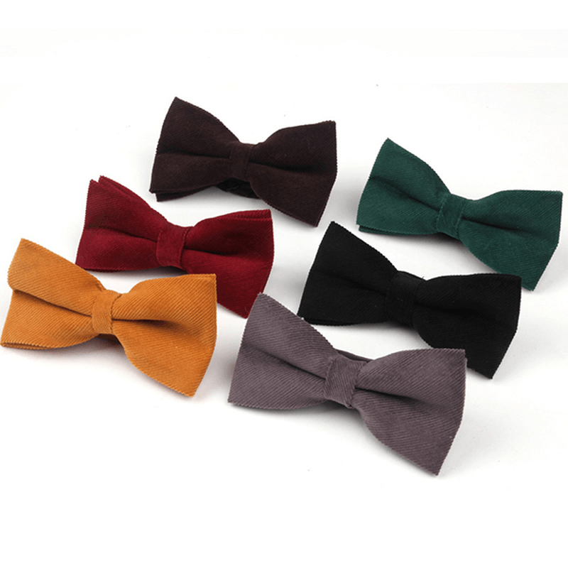 Men Solid Double Layer Formal Suit Corduroy Business Bow Tie - MRSLM