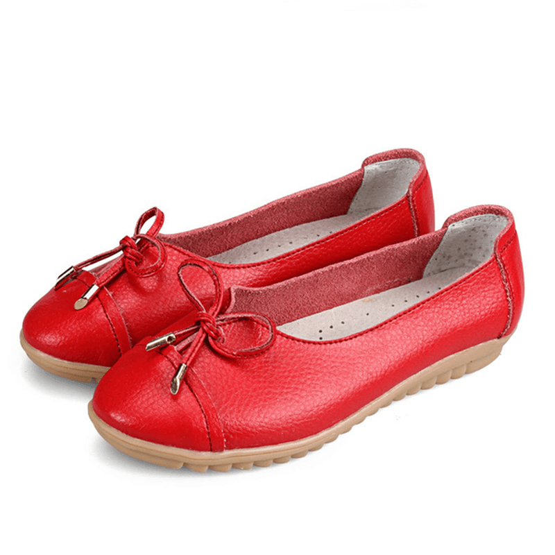 US Size 5-10 Women Flat Casual Outdoor Leather round Toe Soft Comfortable Slip on Flats Shoes - MRSLM