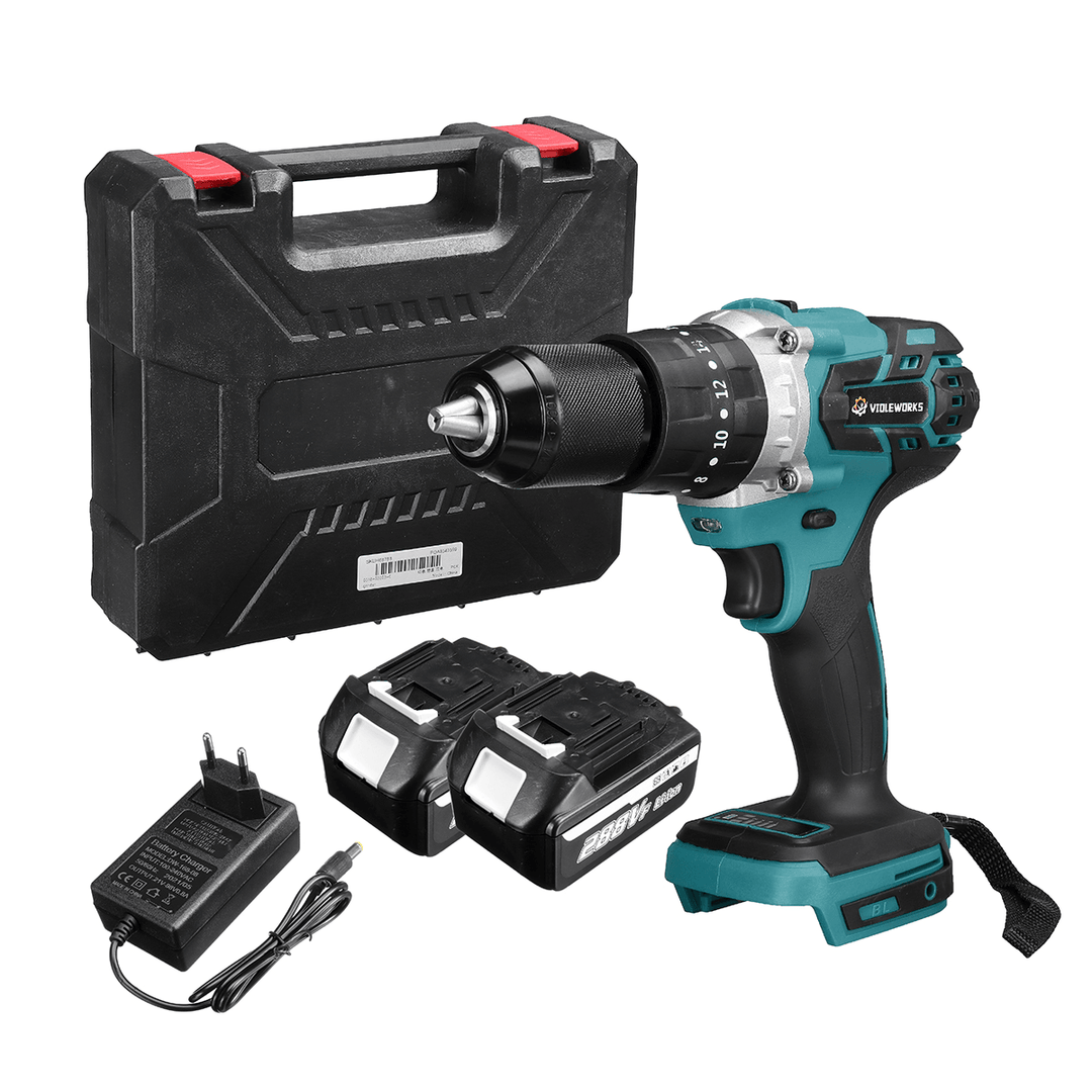 3 in 1 288VF 13Mm Brushless Cordless Impact Drill Screwdriver Hammer Drill W/ 1/2Pcs Battery for Makita - MRSLM