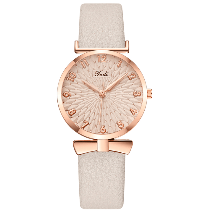 Business Elegant Women Watch Leather Band Petal Gradient Pattern Dial Adjustable Clasp Quartz Watch - MRSLM