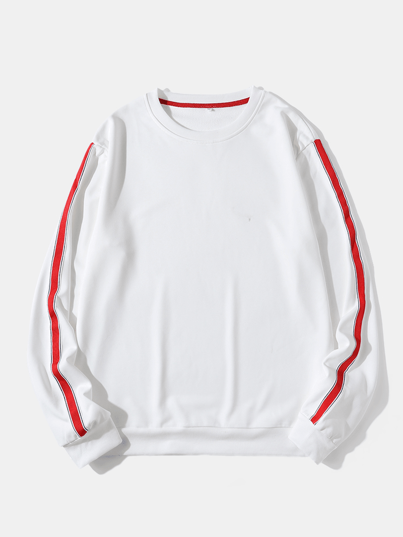 Mens Red Striped Leisure Pullover Long Sleeve White Sweatshirt - MRSLM