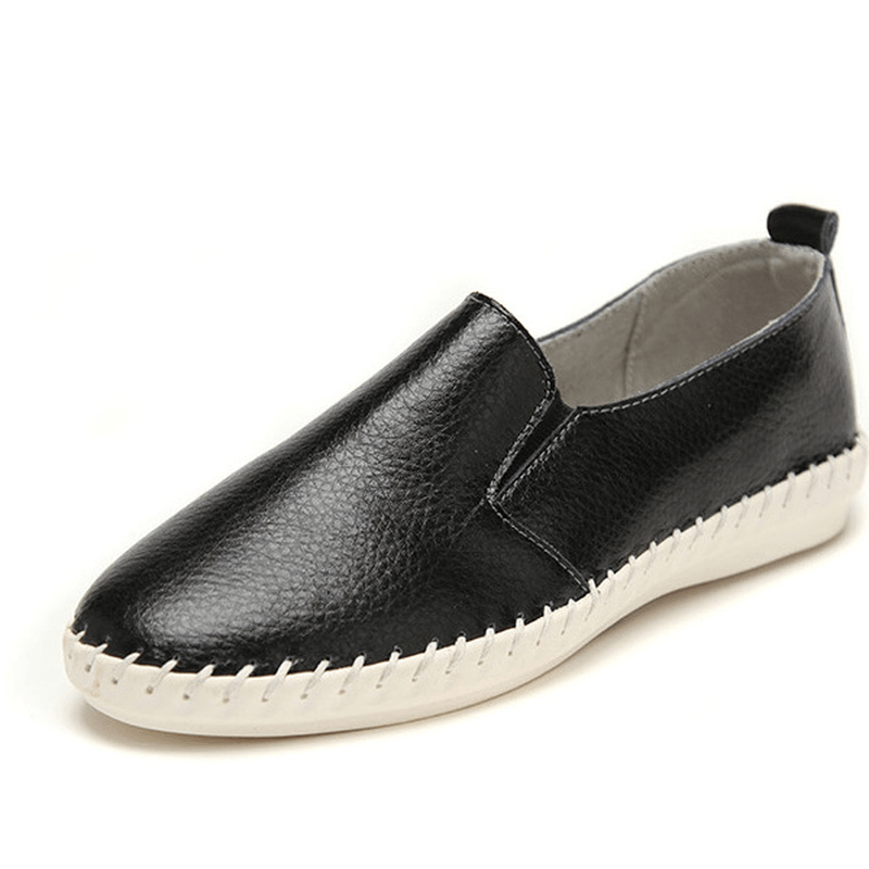 Women Spring Casual Flat Shoes Slip on Loafers Soft Bottom Leather Flat Shoes - MRSLM