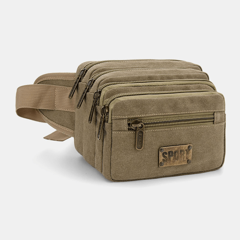 Men Waterproof Multi-Pocket Waist Bag Canvas Large Capacity Multi-Purpose Phone Bag Chest Bag Crossbody Bag Shoulder Bag - MRSLM