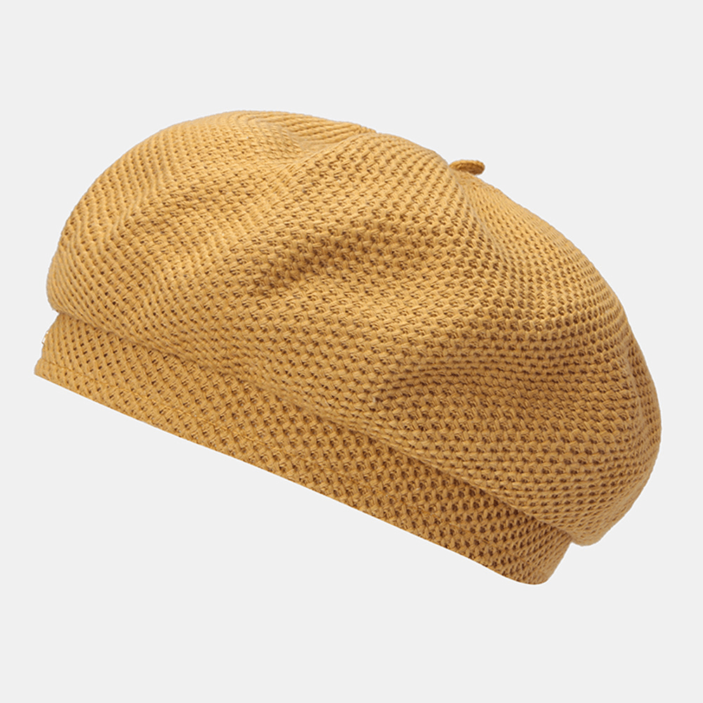 Women Cotton Mesh Breathable Metal Label Knitted Hat Fashion Wild Adjustable Beret Cap Painter Hat - MRSLM