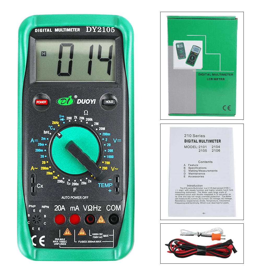 DUOYI DY2105 Multifunction Digital Multimeter Professional Multimetro Transistor Capacitor Temperature and Frequency Measurement - MRSLM