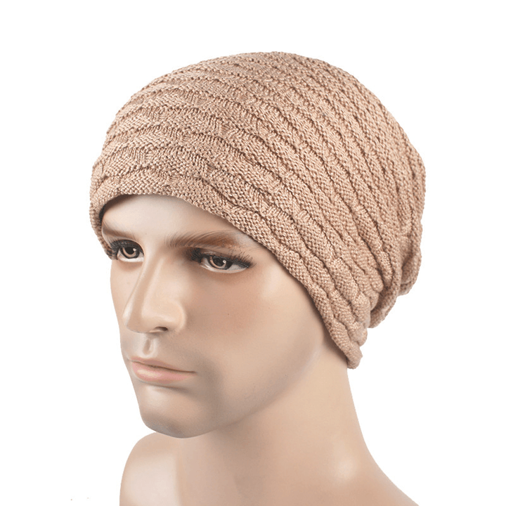 Men Women Stripe Knitted Thicker Warm Beanie Cap - MRSLM