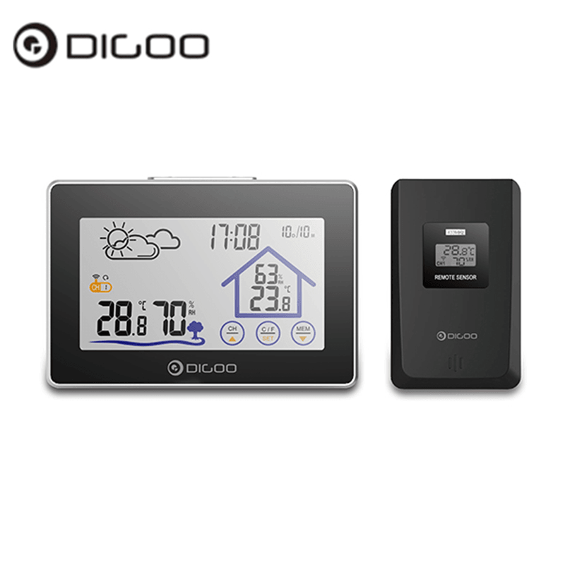 Digoo DG-TH8380 Wireless Thermometer Hygrometer Touch Screen Weather Station with Thermometer Outdoor Forecast Sensor Clock - MRSLM