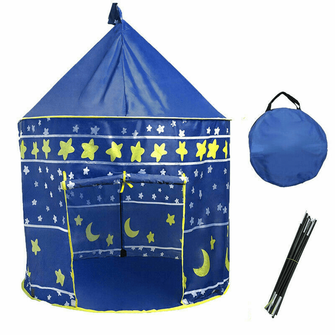 Kids Playhouse Moon Stars Pattern Play Tent Pop up Castle Princess Indoor Outdoor Gift Children'S Gifts Toys - MRSLM