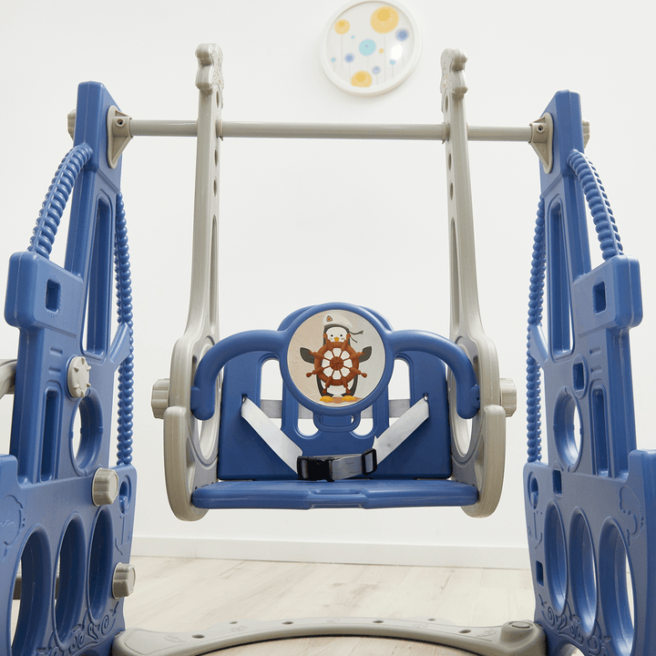 3-In-1 Children'S Slide + Swing + Basketball Kids Play Ground Combination Baby Playset Music Basketball Frame Hoop Kit - MRSLM