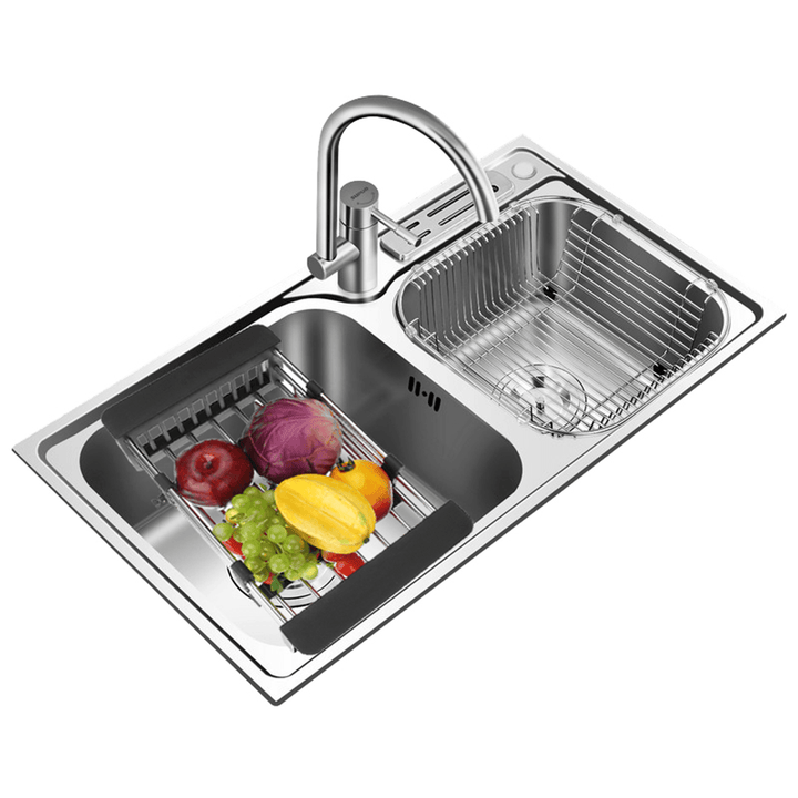 Retractable Dish Drainer Rack Storage Drip Tray Sink Drying Holder Plate Drain Shelf - MRSLM