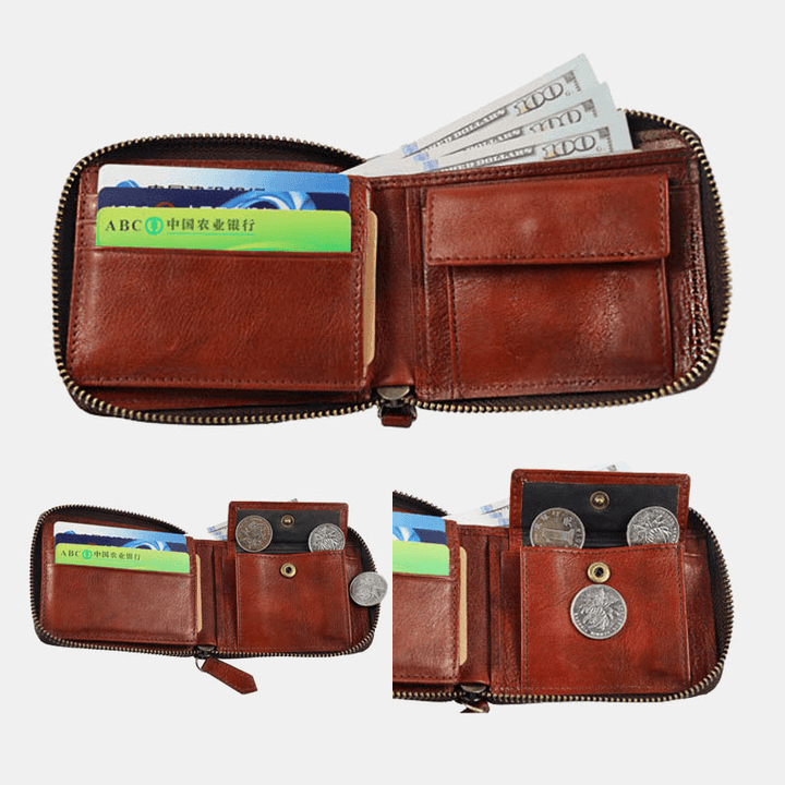 Men Genuine Leather Cowhide Retro Fashion Business Card Holder Wallet - MRSLM