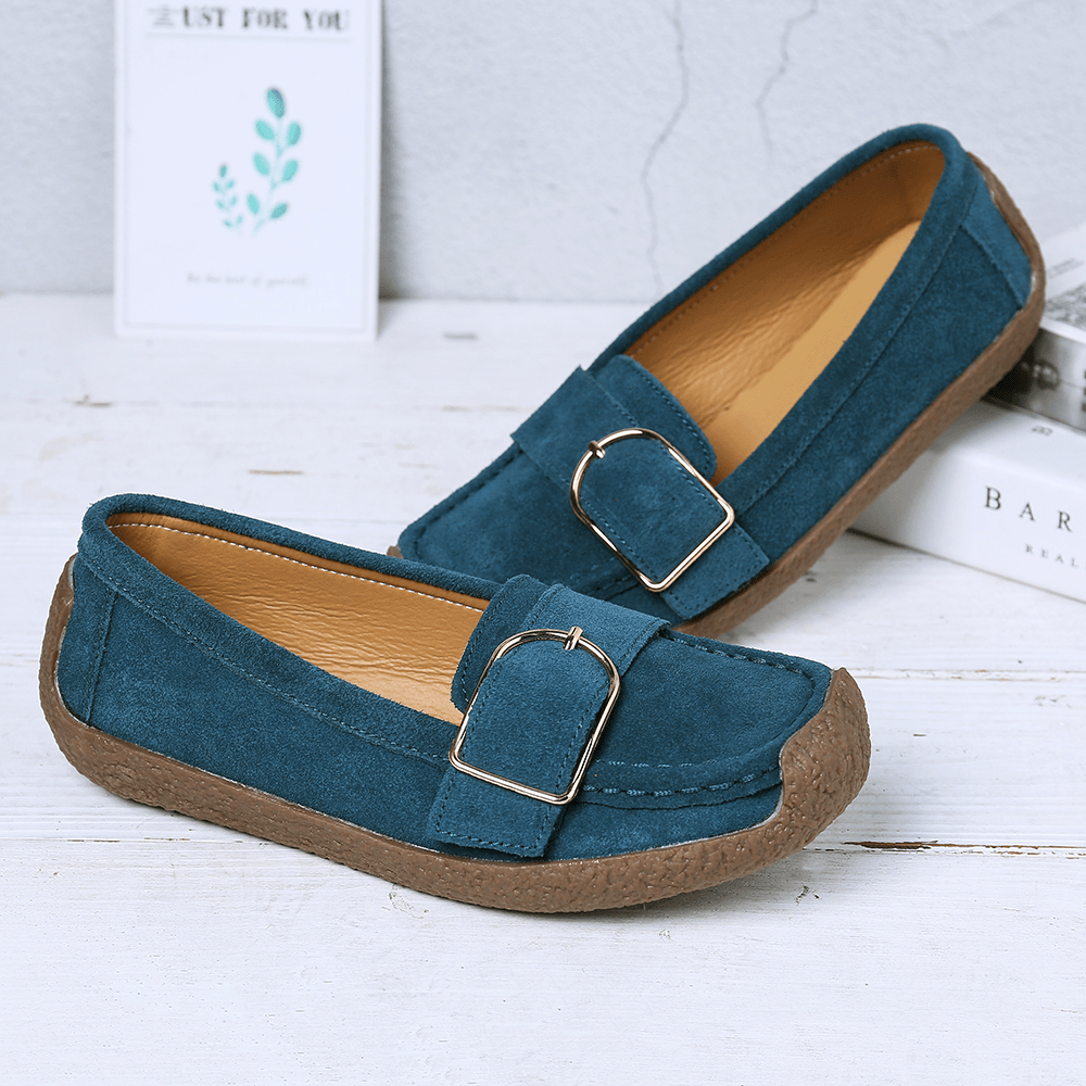 Women Metal Decor Suede Comfy Non Slip Soft Sole Casual Flats Loafers - MRSLM