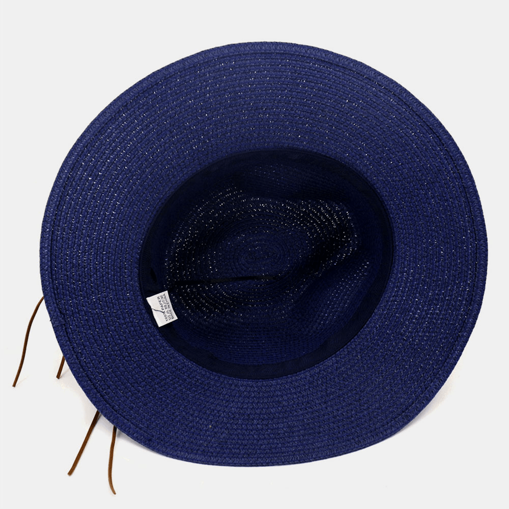 Unisex Sunscreen Travel Beach Sun Hat Elegant Seaside Wide Brim Jazz Hat Straw Hat - MRSLM