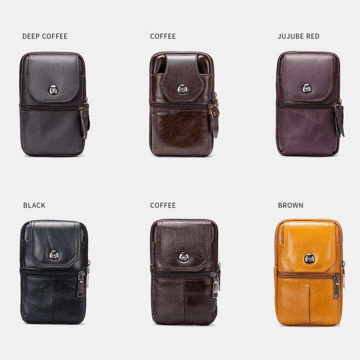 Men Genuine Leather Multifunctional Vintage 6.3 Inch Phone Bag Card Case Cowhide Waist Bag - MRSLM