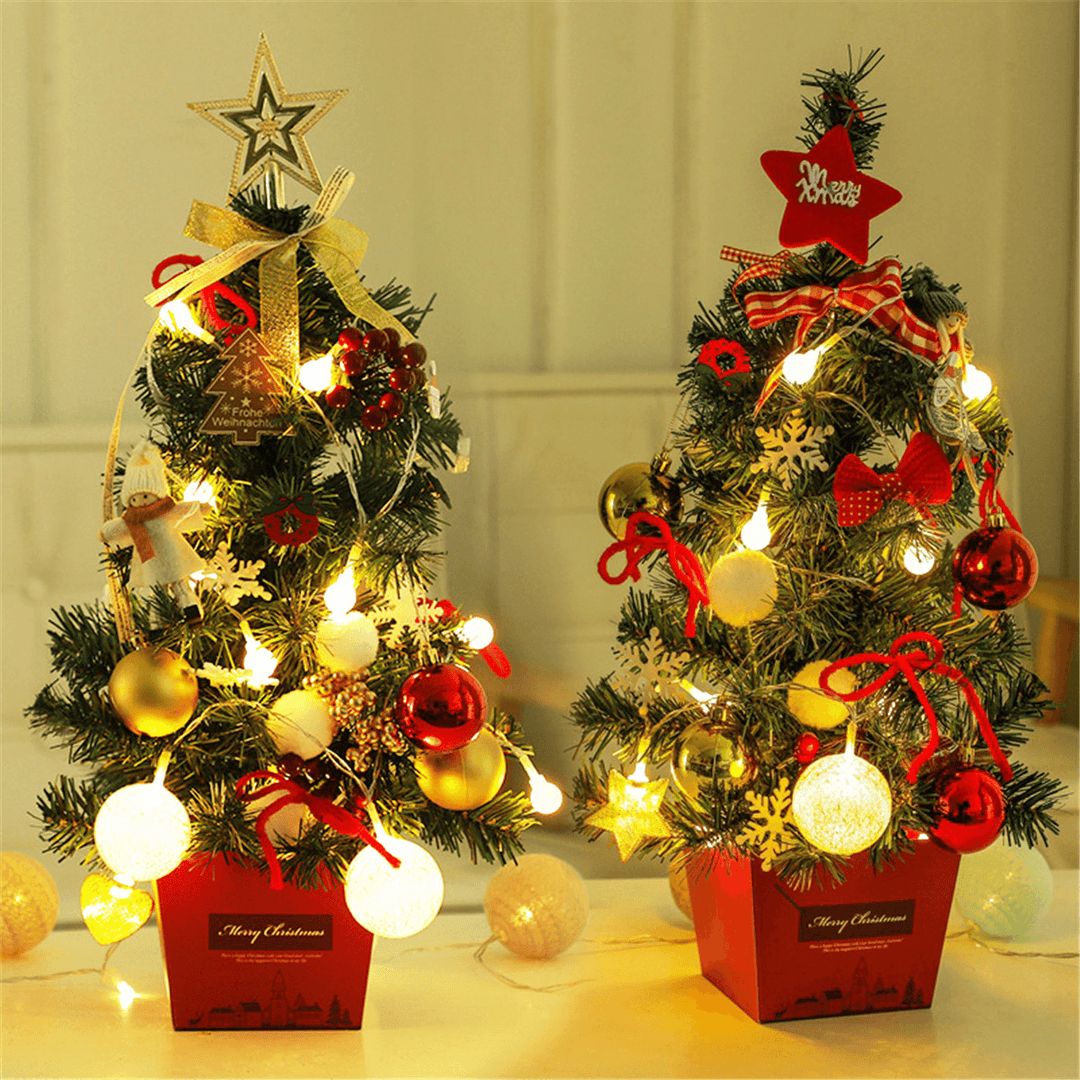 Mini Christmas Tree Desktop with Lights 50CM Golden and Red Christmas Tree Set - MRSLM