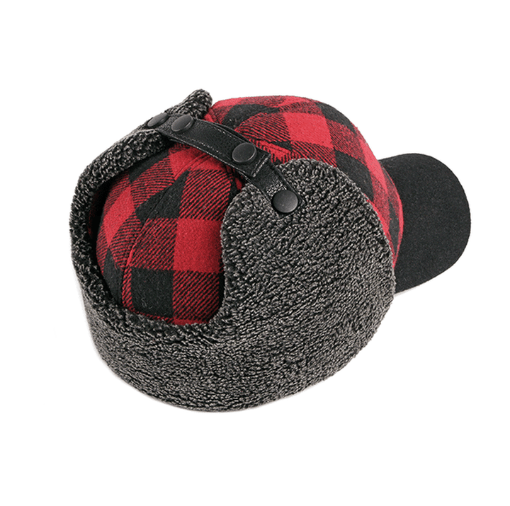 Trendy plus Velvet Thick Plaid Ear Protection Cotton Cap Men - MRSLM