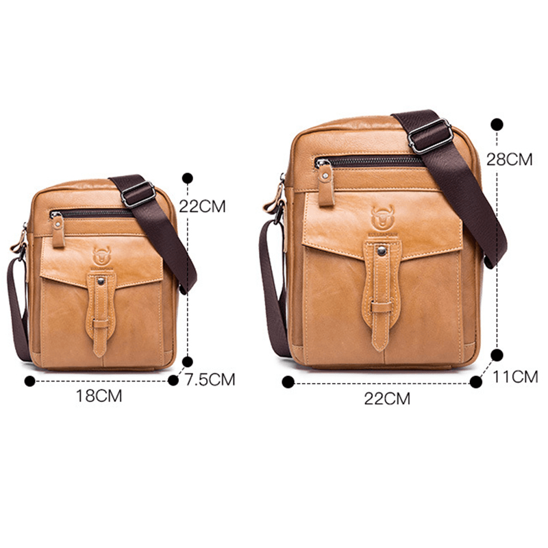 Bullcaptain Men Genuine Leather Solid Crossbody Bag Outdoor - MRSLM