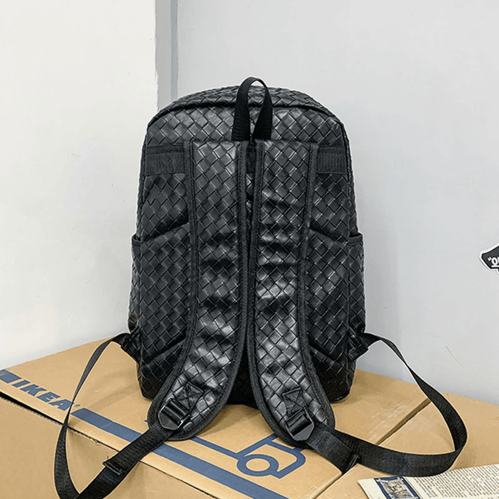 Men Faux Leather Large Causal Woven Capacity 14 Inch Laptop Bag School Bag Travel Backpack - MRSLM