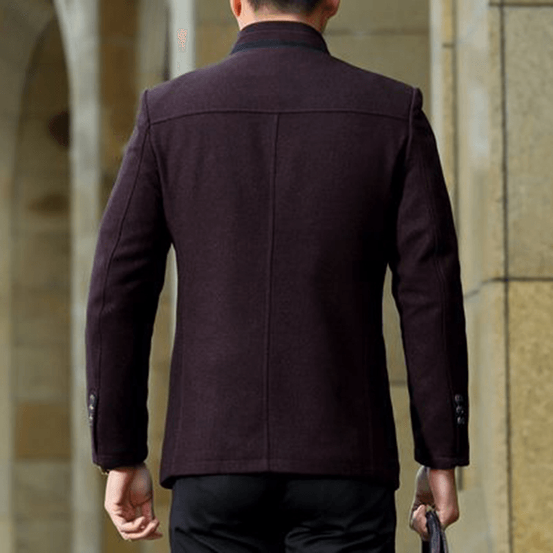 Men'S Stylish Casual Business Woolen Chest Zipper Slim Fit Stand Collar Jacket - MRSLM