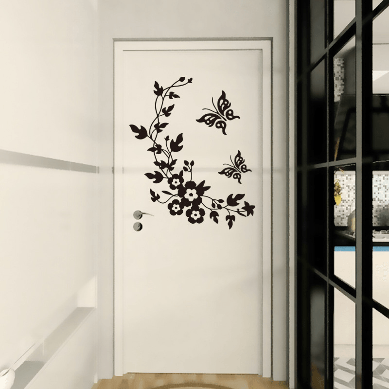 Funny Novelty Butterfly Flower Vine Bathroom Wall Sticker Home Decoration Vinyl Wall Decals - MRSLM