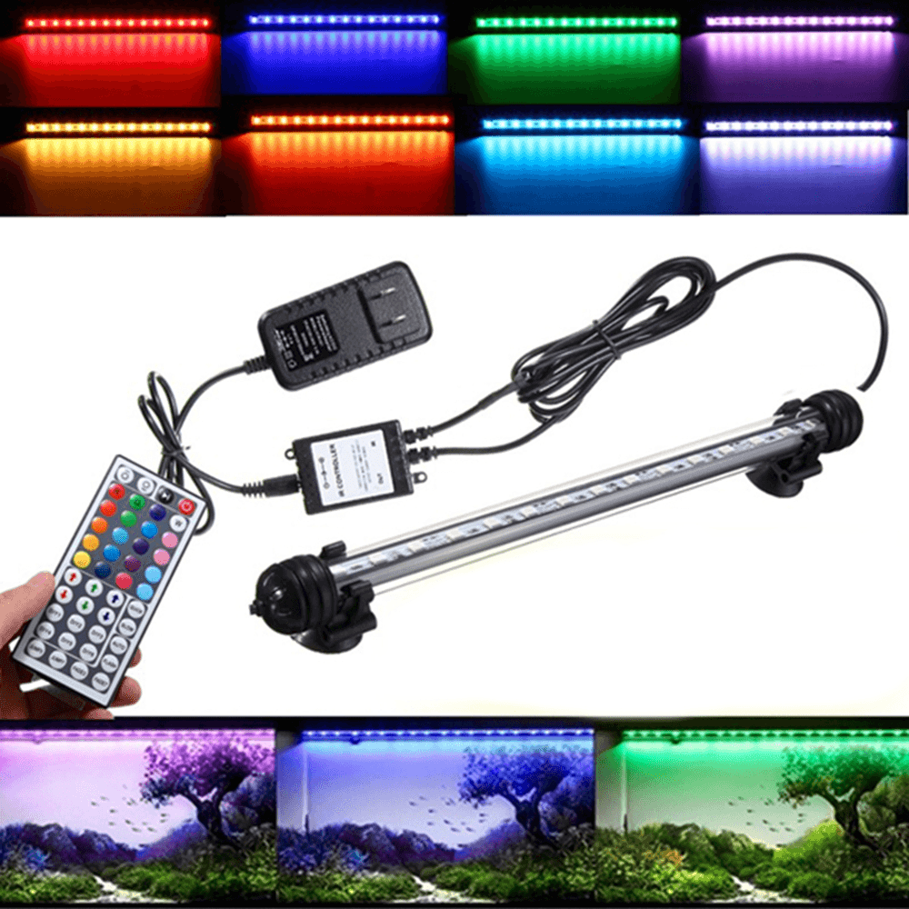 AC110-240V 18CM 5050 2.9W RGB LED Aquarium Fish Tank Light Color Changing Bar Submersible Lamp + 44Keys Remote Control - MRSLM