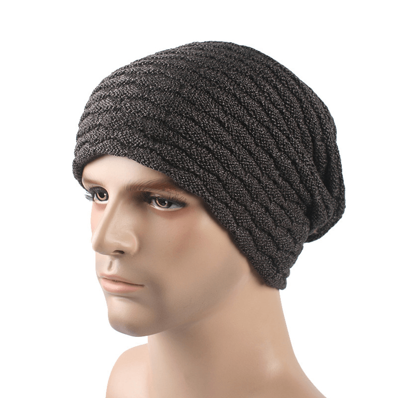 Men Women Stripe Knitted Thicker Warm Beanie Cap - MRSLM