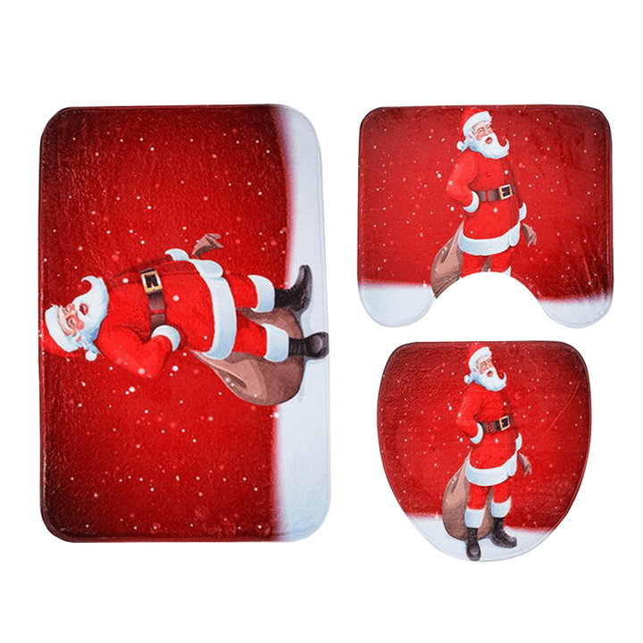 3PCS Christmas Snowman Toilet Mat Set Non-Slip Waterproof Bathroom Door Mat Set - MRSLM