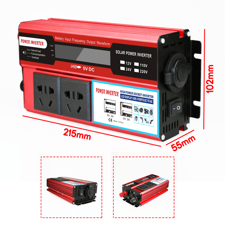 4000W DC 12V/24V to AC 220V Power Inverter Digital Modified Sine Wave 4 USB Port 2 Sockets - MRSLM