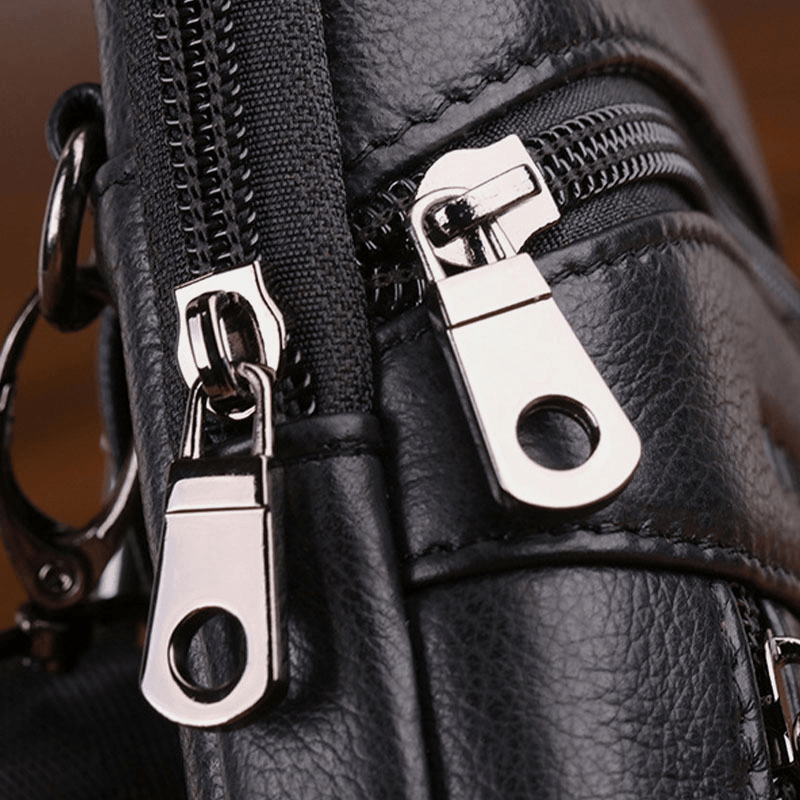 Men Genuine Leather 6.5 Inch Retro Phone Bag Belt Bag Crossbody Bag - MRSLM