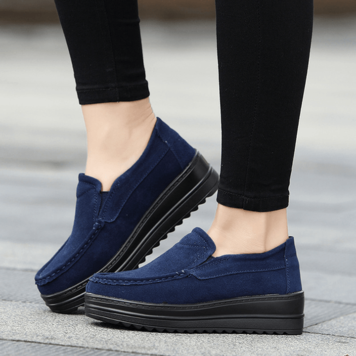 Women Wedge Heel Platforms Casual Suede round Toe Shoes - MRSLM