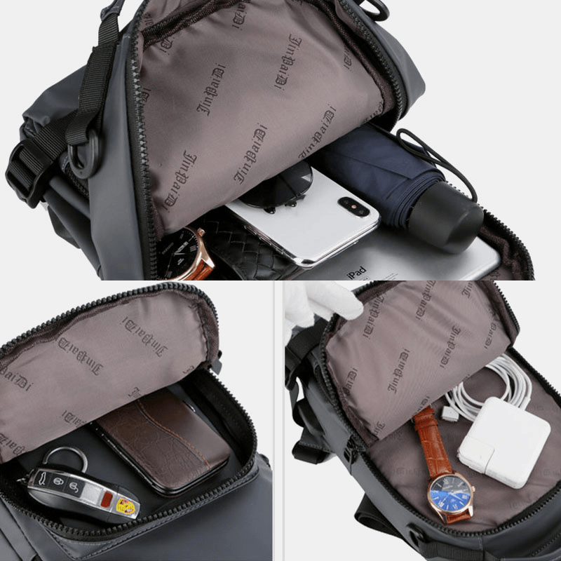 Men Multi-Layers Space Business Solid Shoulder Bag Crossbody Bag Chest Bag with USB Charging - MRSLM