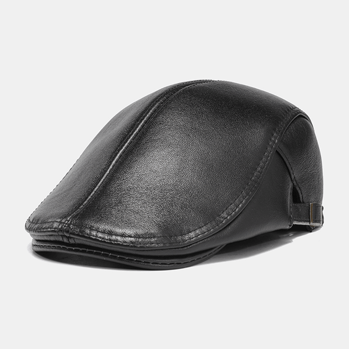 Men Genuine Leather Casual Retro Fashion Forward Hat Beret Hat - MRSLM