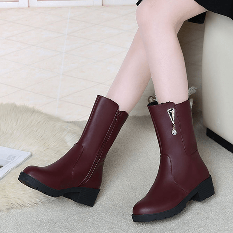 Women Winter Keep Warm Crystal Fashion Mid-Calf Boots - MRSLM